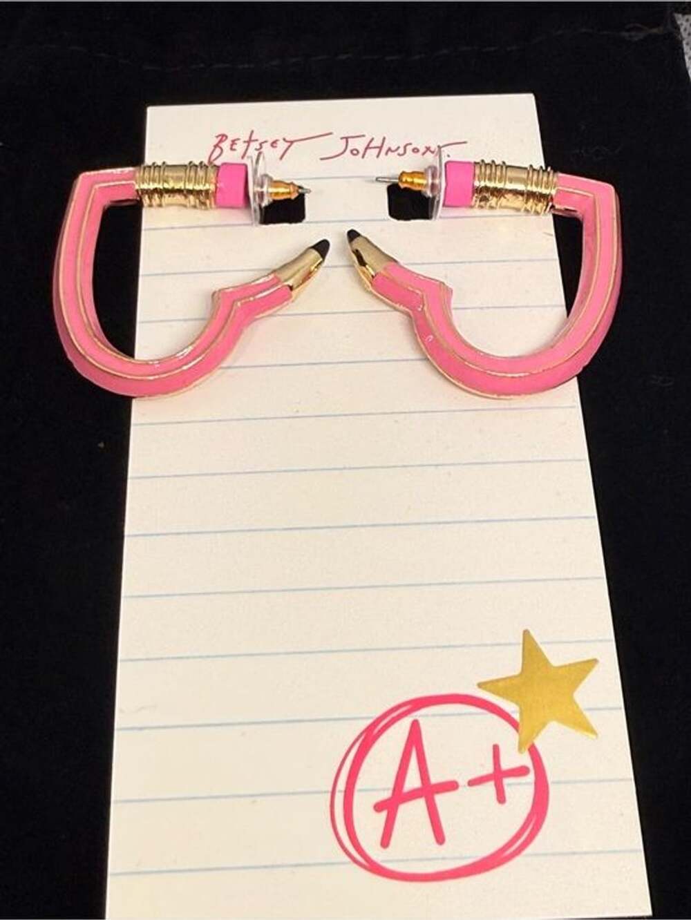 Betsey Johnson Pink Pencil-Style Hoop Earrings with Gold Accents